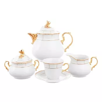 Чайный сервиз на 6 персон Thun Менуэт обводка золото 17 предметов