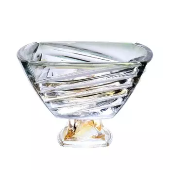 Фруктовница на ножке 33 см Bohemia Gold Facet зелёный