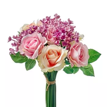 Искусственный букет из роз и сирени 40 см MayBlummy