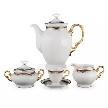 Кофейный сервиз на 6 персон Thun Мария Луиза синяя лилия 17 предметов