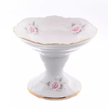 Конфетница на ножке 13 см Bernadotte Серая роза золото