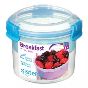 Контейнер круглый двухуровневый с ложкой 530 мл Sistema To-Go синий