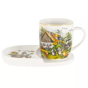 Кружка 400 мл Carmani Ферма на блюдце-подносе