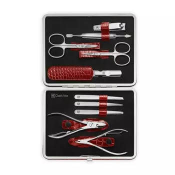 Маникюрный набор 10 предметов Zwilling Inox красный отделка крокодил