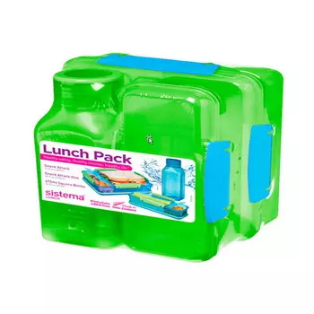 Набор 2 контейнера и бутылка 475 мл Sistema Lunch зелёный