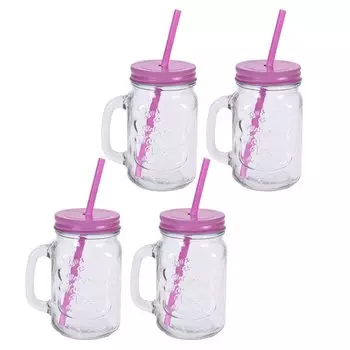 Набор из 4 стаканов в форме банки с соломкой Excellent Houseware в ассортименте