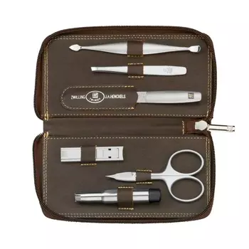 Набор маникюрный мужской в кожаном футляре 6 предметов Zwilling Twinox коричневый