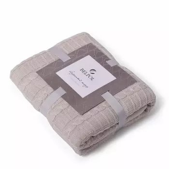 Плед вязаный 180 х 200 см Belpol Косы бежевый