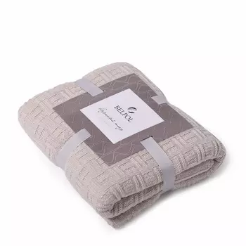 Плед вязаный 200 х 220 см Belpol Шахматы бежевый