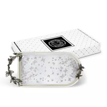 Поднос для чая с накладками Кольчугинский мельхиор Бабочки