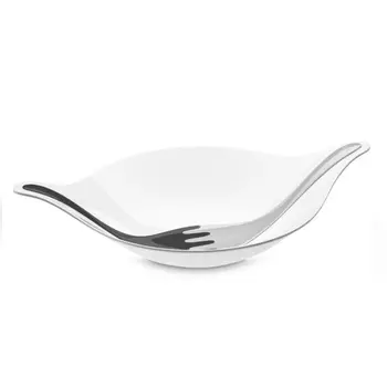 Салатница с приборами 3 л LEAF бело-серая