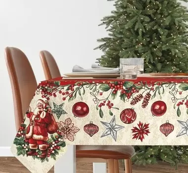 Скатерть 140 x 220 см Le Gobelin Рождественский венок Ягоды