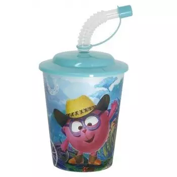 Стакан CМЕШАРИКИ 400 мл с крышкой и трубочкой, 3Д
