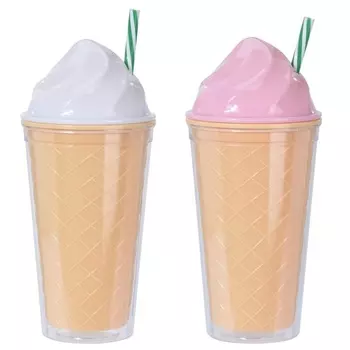 Стакан с соломкой 500 мл в форме рожка мороженого