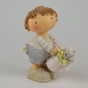 Сувенир 14 см Азалия Мальчик с лейкой розовый