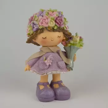 Сувенир 15,5 см Азалия Девочка с букетом сиреневый