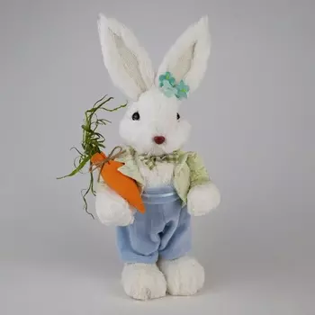 Сувенир 30 см Азалия Заяц-мальчик бело-голубой