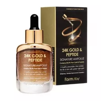 ампульная сыворотка с золотом и пептидами farmstay 24k gold &amp; peptide signature ampoule