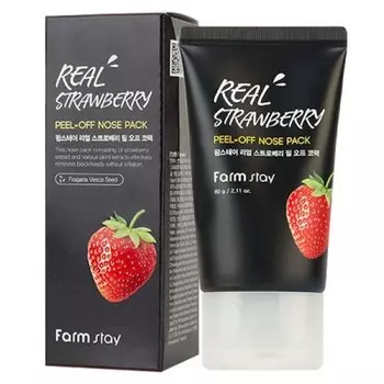 маска-пленка с экстрактом клубники для носа farmstay real strawberry peel-off nose pack