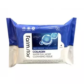 очищающие увлажняющие салфетки farmstay collagen water full moist cleansing tissue