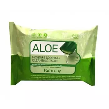 очищающие увлажняющие салфетки с экстрактом алоэ farmstay aloe moisture soothing cleansing tissue