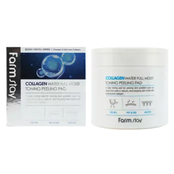 отшелушивающие очищающие подушечки с коллагеном farmstay collagen water full moist toning peeling pad