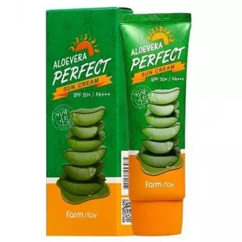 солнцезащитный крем для лица и тела spf50+/pa+++ farmstay aloevera perfect sun cream spf50+/pa+++