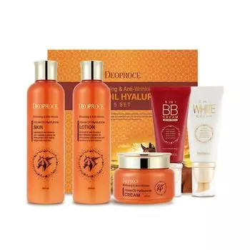 уходовый набор с лошадиным жиром и гиалуроновой кислотой deoproce whitening &amp; anti-wrinkle horse oil hyalurone 5 set