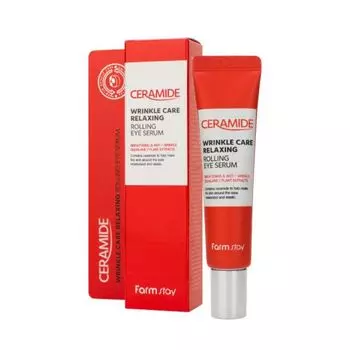укрепляющая сыворотка для кожи вокруг глаз с керамидами farmstay ceramide wrinkle care relaxing rolling eye serum