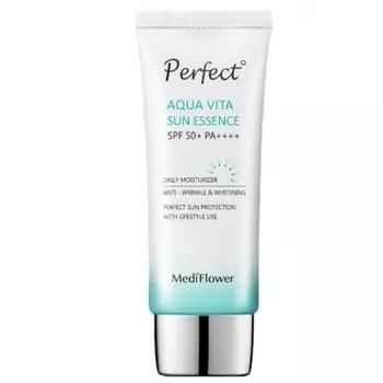 увлажняющая солнцезащитная эссенция medi flower perfect aqua vita sun essence spf50+ pa++++