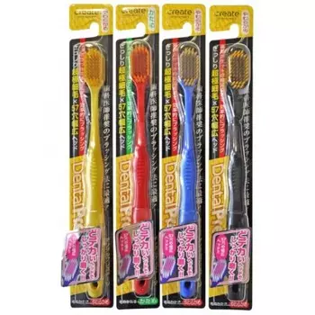 зубная щетка с широкой чистящей головкой и супертонкими щетинками japan create co dentfine tapered