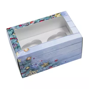 Коробка для 2 капкейков "С Новым годом", с окном