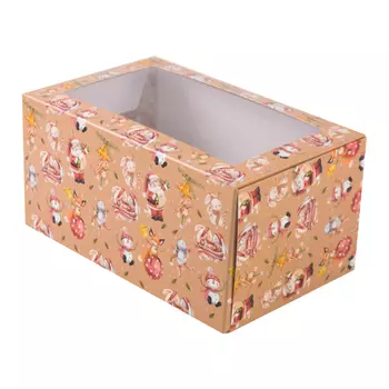 Коробка для 2 капкейков "Санта и звери", с окном