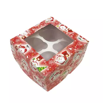 Коробка для 4 капкейков "Новогодняя почта", с окном