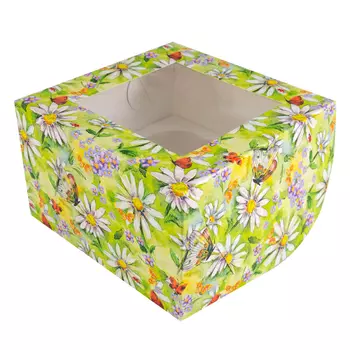 Коробка для 4 капкейков с окном "Акварельные ромашки"