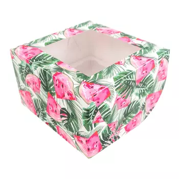 Коробка для 4 капкейков с окном "Арбузы"