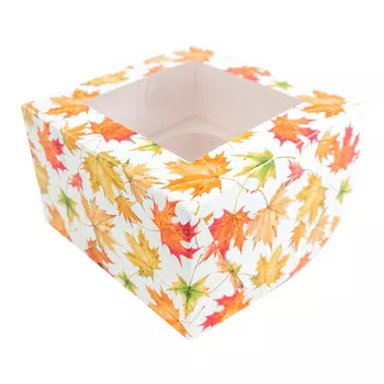 Коробка для 4 капкейков с окном "Кленовый лист"
