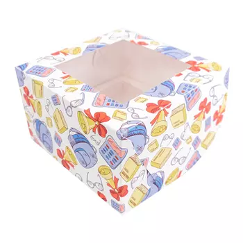 Коробка для 4 капкейков с окном "Школьный звонок"