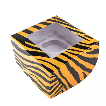 Коробка для 4 капкейков "Текстура тигра", с окном