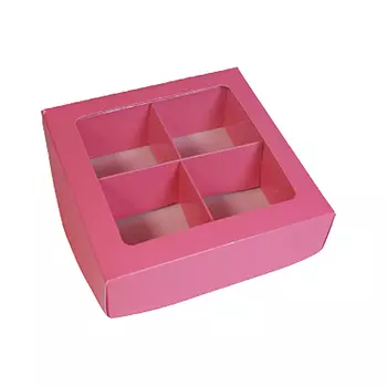 Коробка для 4 конфет с разделителями, Розовая с окном
