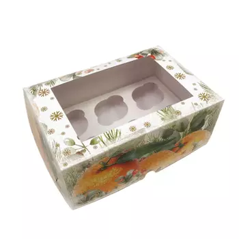 Коробка для 6 капкейков "Апельсины", с окном