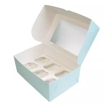 Коробка для 6 капкейков Голубая, с окном