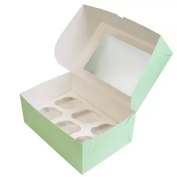 Коробка для 6 капкейков Мятная, с окном