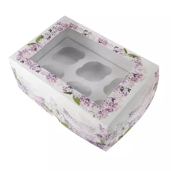 Коробка для 6 капкейков с окном "Сирень"