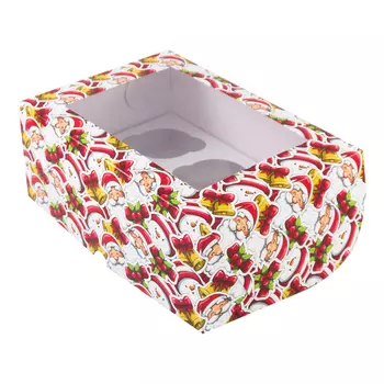 Коробка для 6 капкейков "Санта и снеговик", с окном