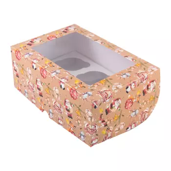 Коробка для 6 капкейков "Санта и животные", с окном