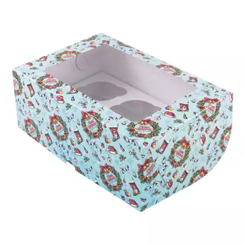 Коробка для 6 капкейков "Счастливого рождества", с окном