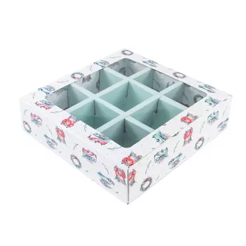 Коробка для 9 конфет с разделителями "Винтажные авто" с окном