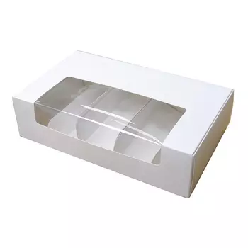 Коробка для эклеров с разделителем Белая с окном, 5 ячеек, 25*15*6,5 см
