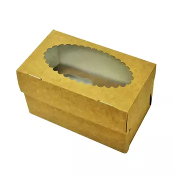 Коробка для капкейков 2 ячейки, Крафт с окном